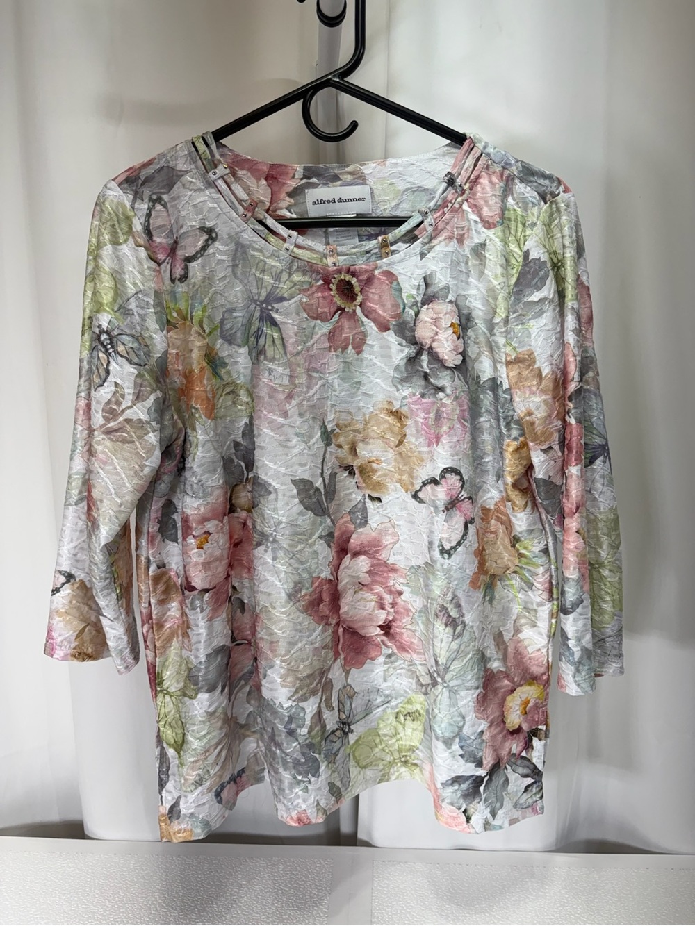 Alfred Dunner Pastel Floral Scoop Neck Long Sleeve Top 4084